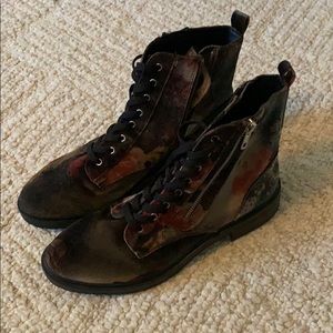 AE Floral Velvet Combat Boots